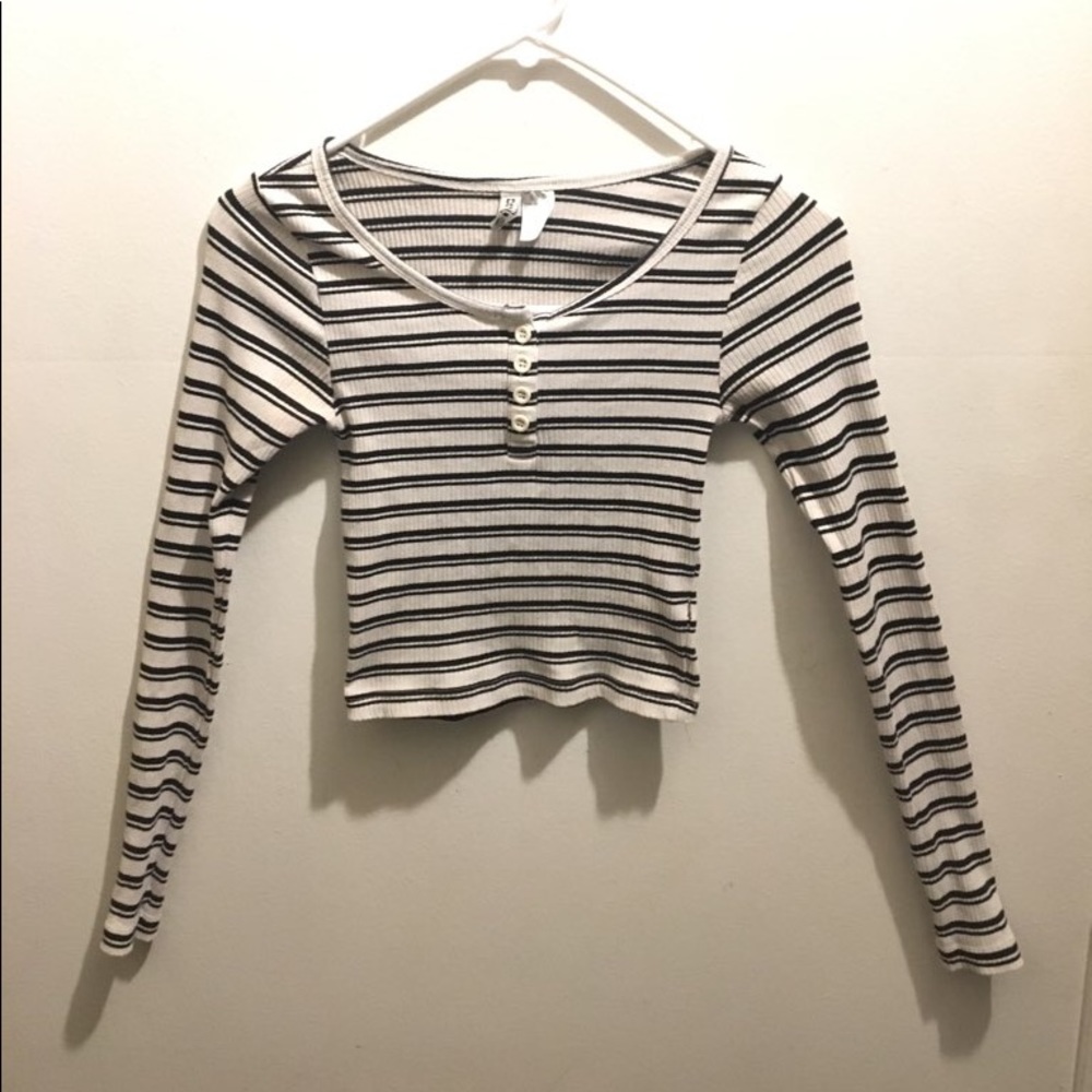 H&M Women’s Stripe Henley Crop Top